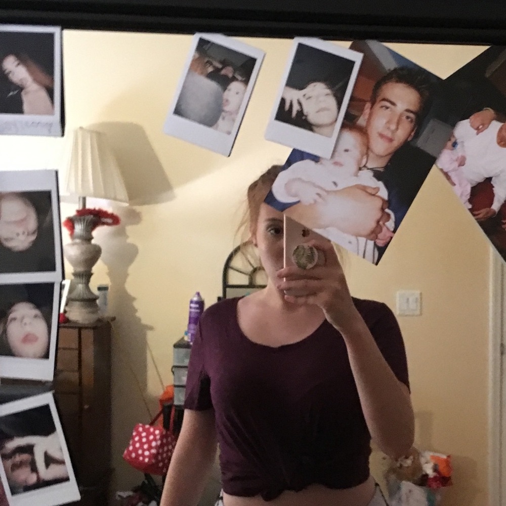 purple t-shirt/could be tied to be a crop top!